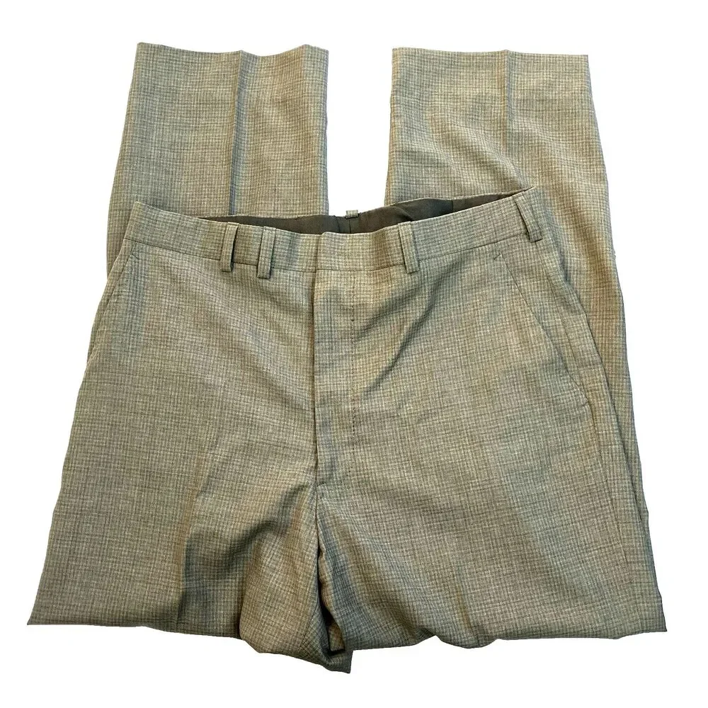 Oxxford Clothes Suit Surgeon Cuff Bespoke 42 44 S Pants 34 Check Plaid Tan Gray